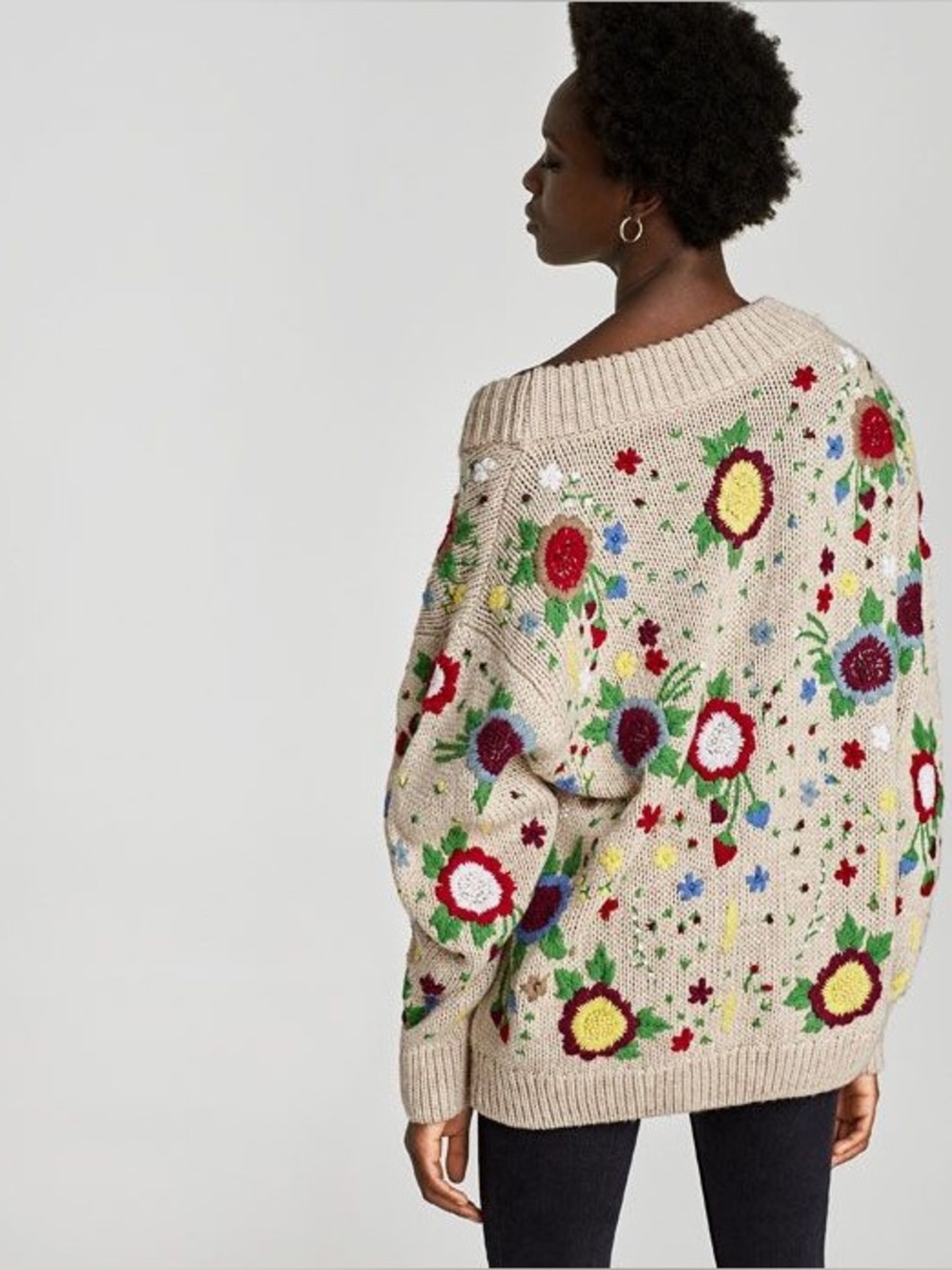 Zara Multi-Colored 3D Floral Embroidered Knit Sweater - Picture 3 of 9